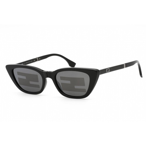 Pre-owned Fendi Men's Sunglasses Shiny Black Cat Eye Frame Smoke Mirror Lens Fe40089i 01c
