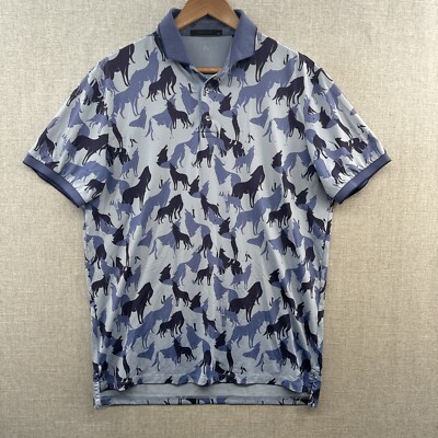 Greyson Golf Polo Shirt Medium Blue Howling Wolves The Shadows Short Sleeve