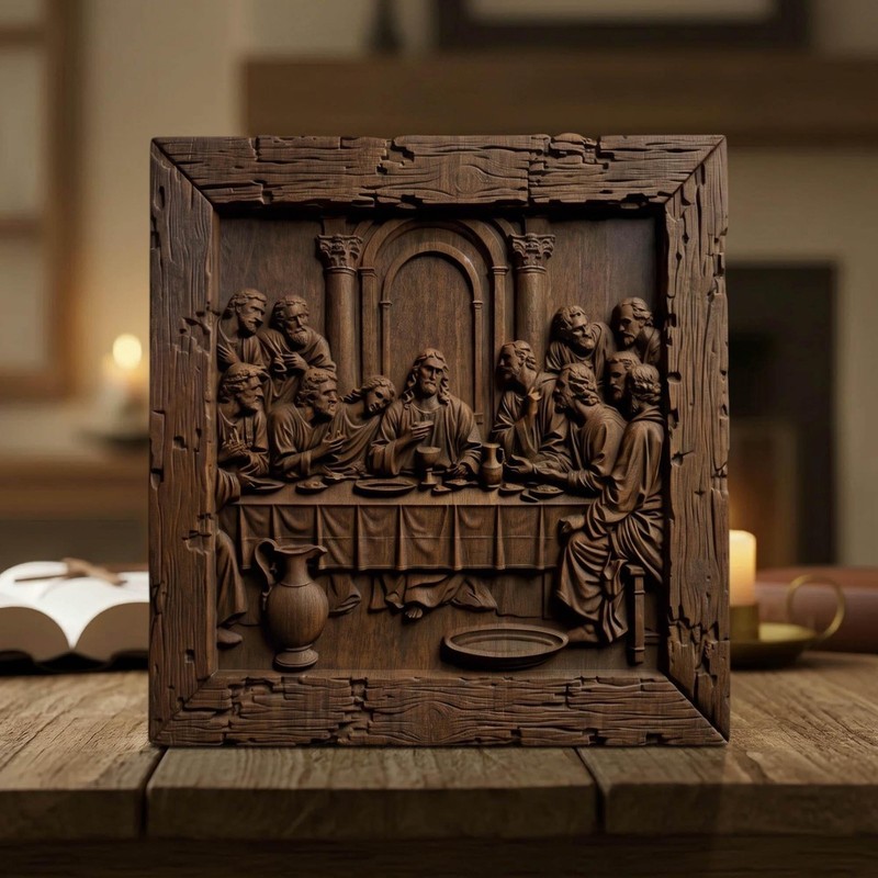 The Last Supper 6 Wooden Carved Handmade Christian Icon | Byzantine Home Decor