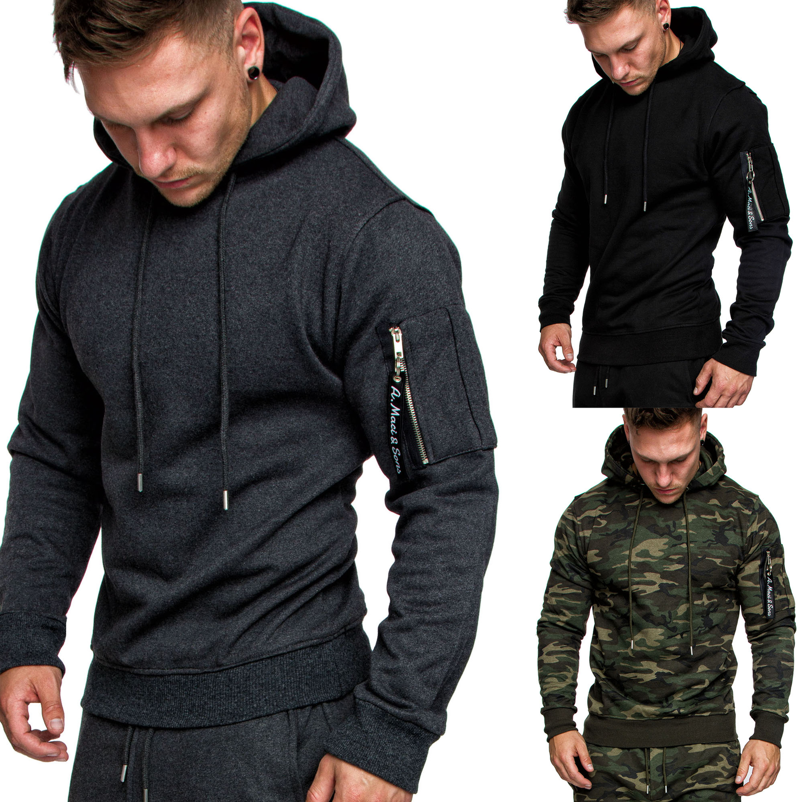 Herren Cargo-Style Kapuzen-Pullover Sweatshirt Hoodie Sweater Camouflage 4003