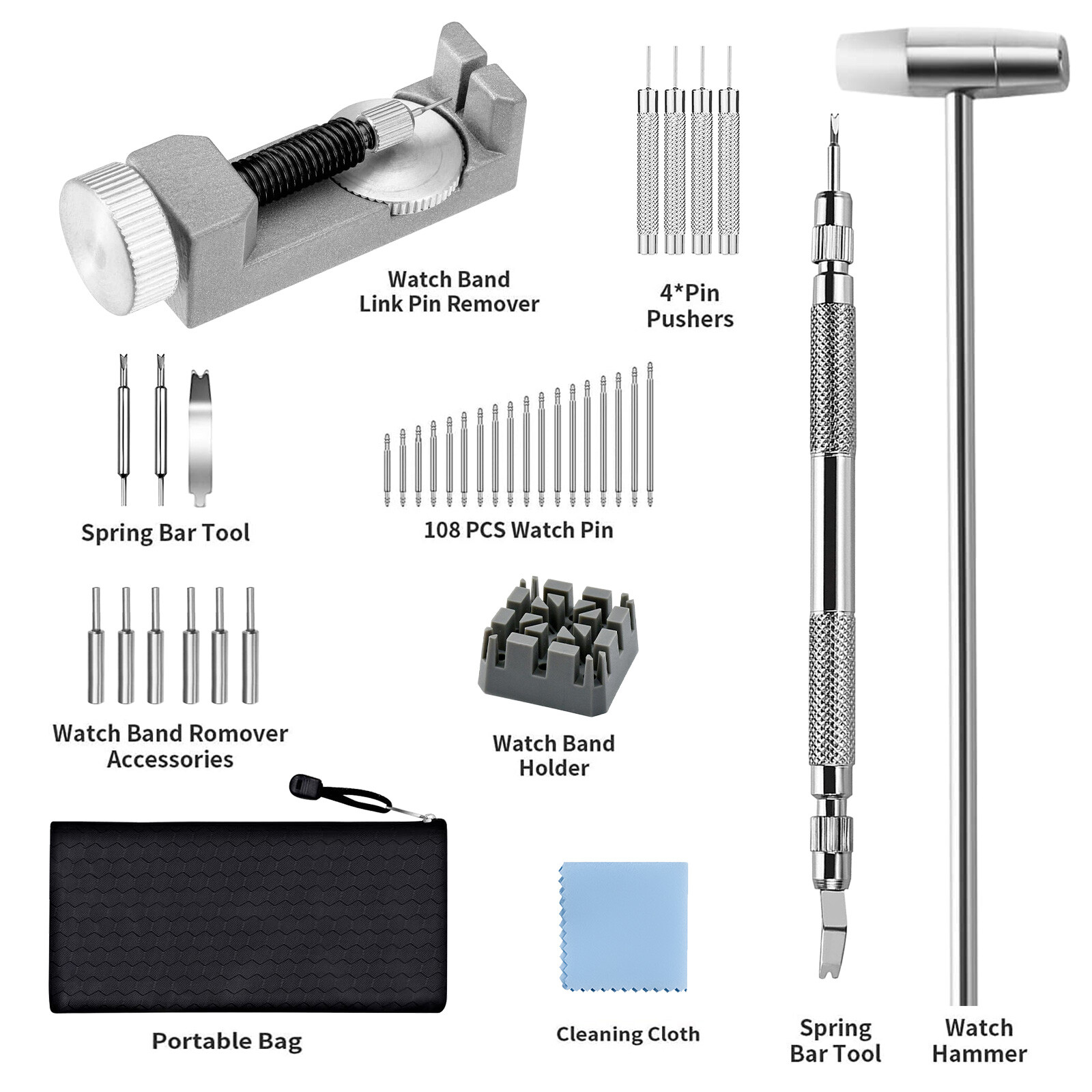 Adjustment Watch Band Strap Link Pin Remover Spring Bar Repair Resizing Tool Kit