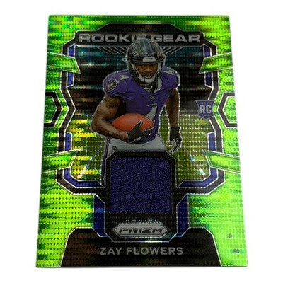 2023 Panini Prizm Zay Flowers Rookie Gear Green Pulsar Prizm RC Patch RG-ZF