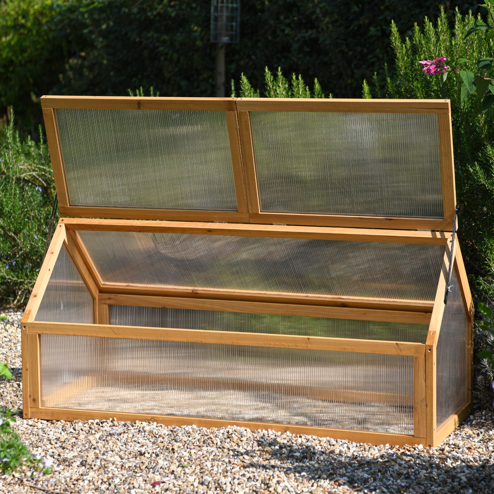 Wooden Cold Frame Fir Wood Polycarbonate Hinged Lid Plant Protection Garden Gear