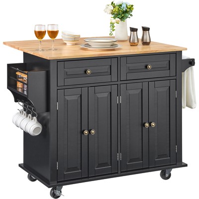VEVOR Kitchen Island Cart Rolling Storage Cabinet on Wheel with Drawer & Shelves