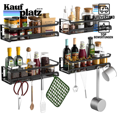 Gewürzregal Wandmontage Organizer Schwarz 4er-Pack für Küche Badezimmer