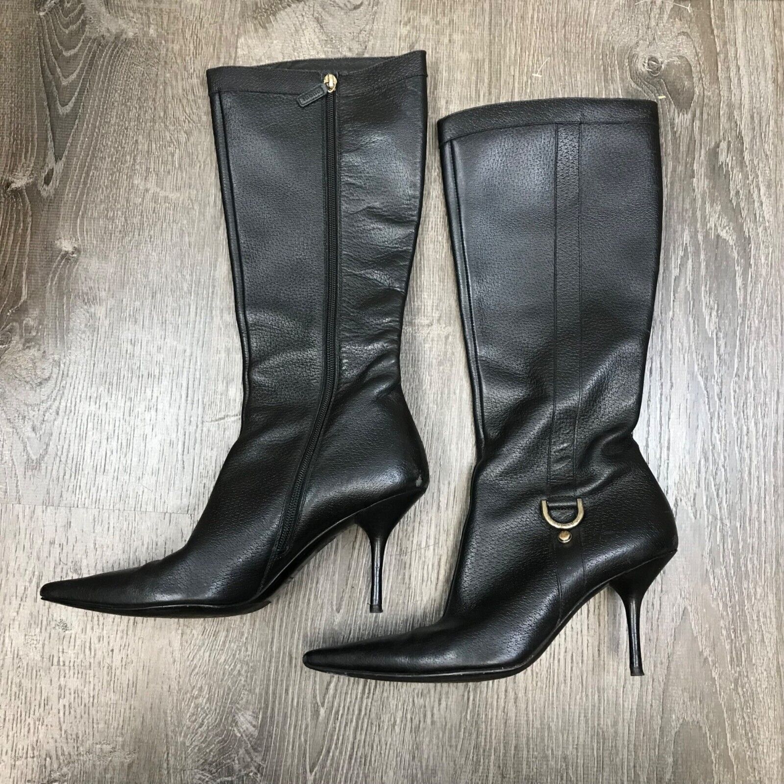 Vintage Gucci black leather knee high boots with silver Vintage Gucci black leather knee high boots with silver