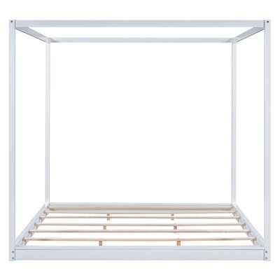 King Size Canopy Platform Bed with Support Legs,White