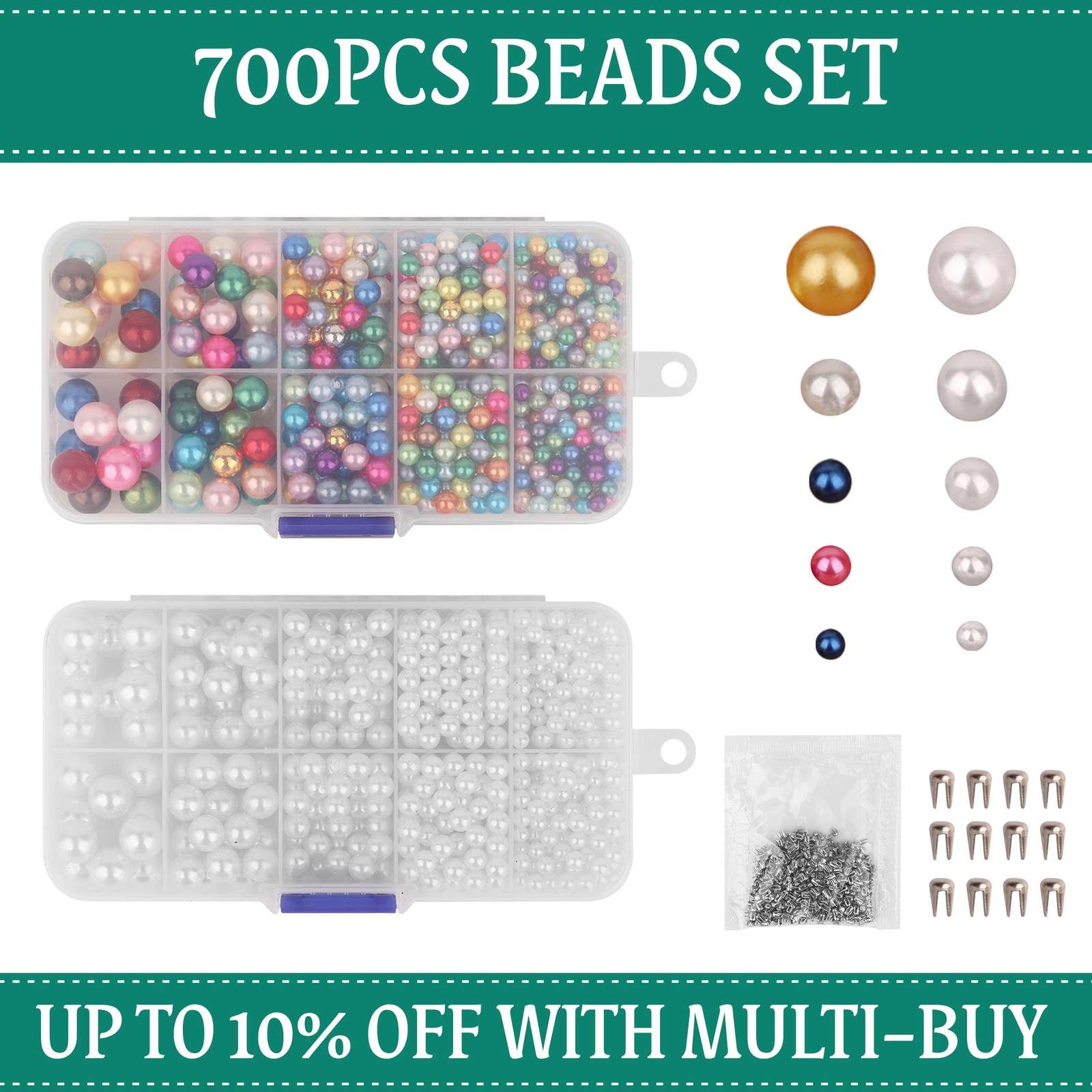 DIY Beads Set 700pcs – Pearl Craft Kit with Box for Jewellery & Sewing