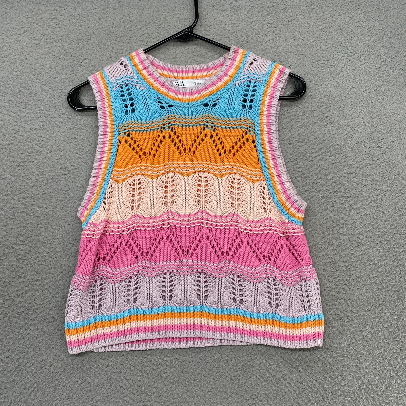Zara Sweater Vest Womens Small Crochet Crop Colorful Beachy