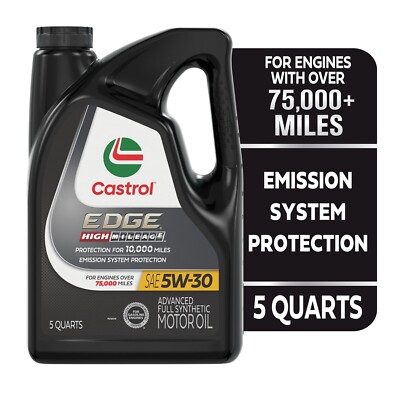 Castrol EDGE High Mileage 5W-30 Advanced Full Synthetic Motor Oil, 5 Quarts