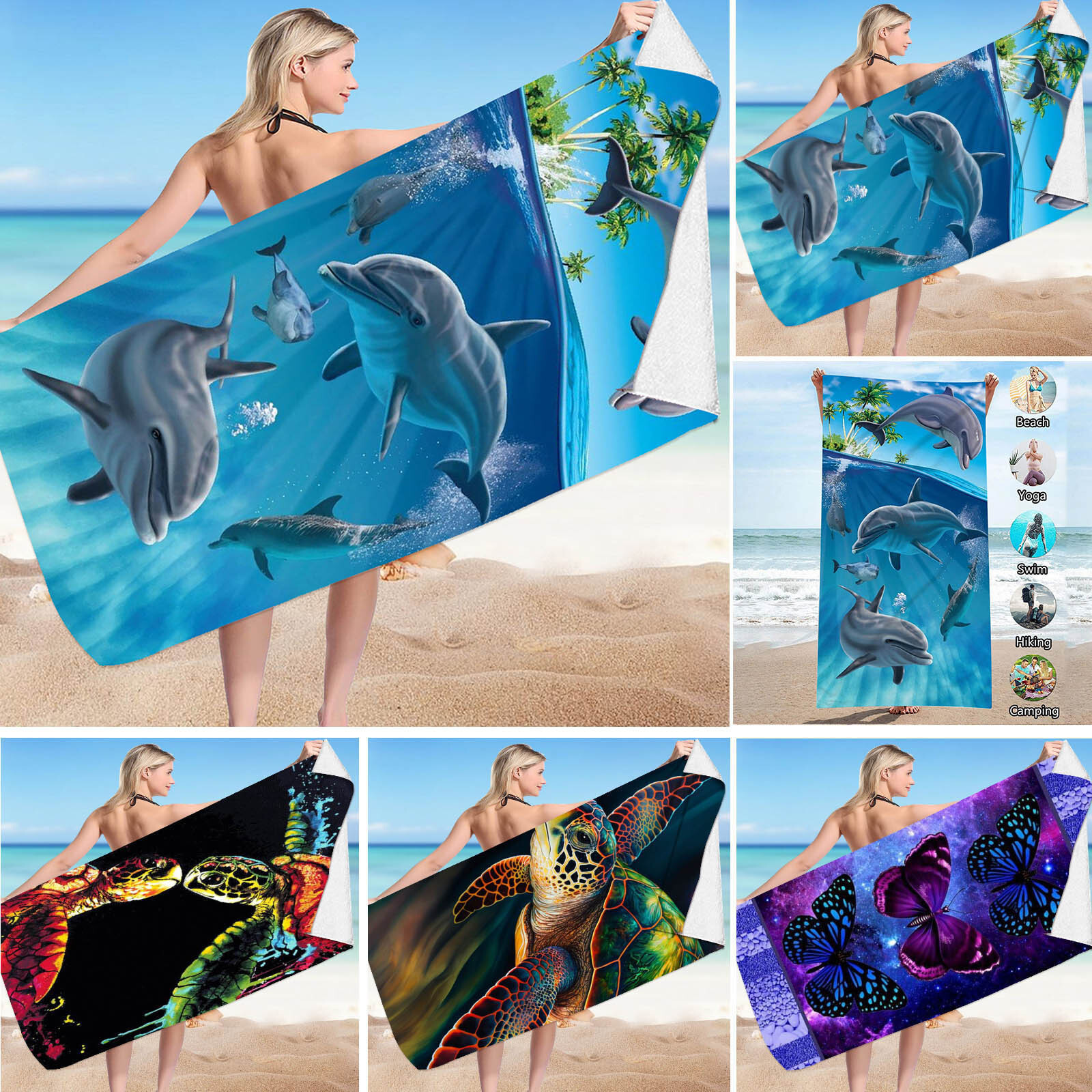 Extra Large Super Absorbent No Sand Thick Dolphins Beach Towel