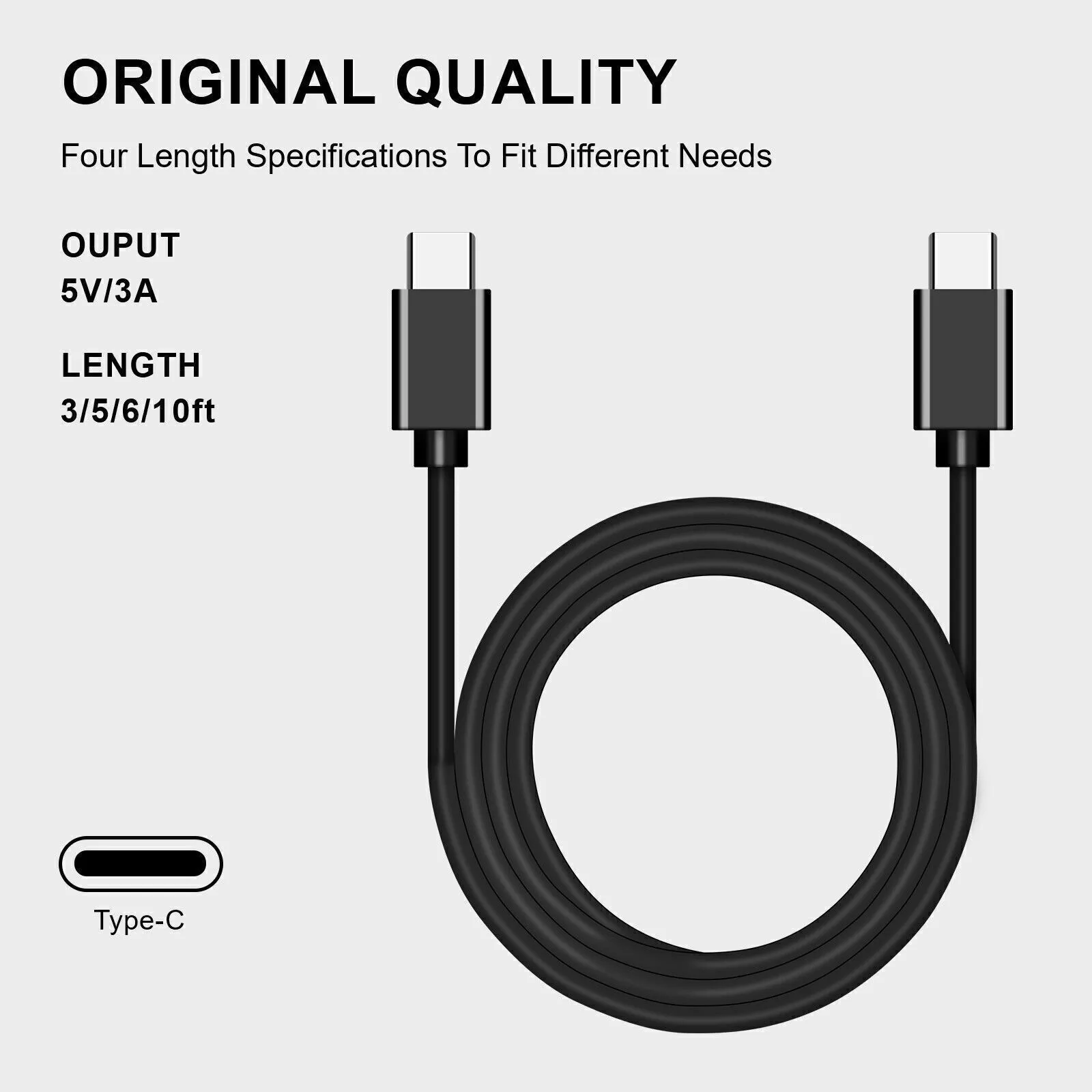 Universal 6FT USB-C to USB C Type-C Fast Charging Data SYNC Charger Cable Cord