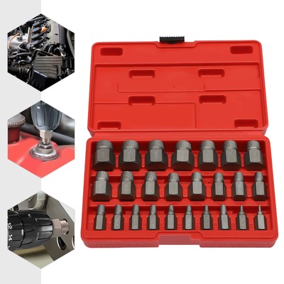 25Pcs Multi-Spline Screw Extractor Set Hex Head Bit Socket Wrench Bolt Remover