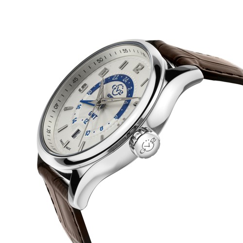 Pre-owned Gv2 By Gevril Men's 42301 Giromondo White Dial Brown Leather Date Swiss Watch