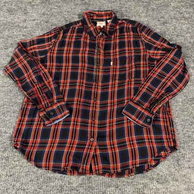 Levis Shirt Womens Medium Black Red Blue Plaid Boyfriend Fit Button Up Outdoors