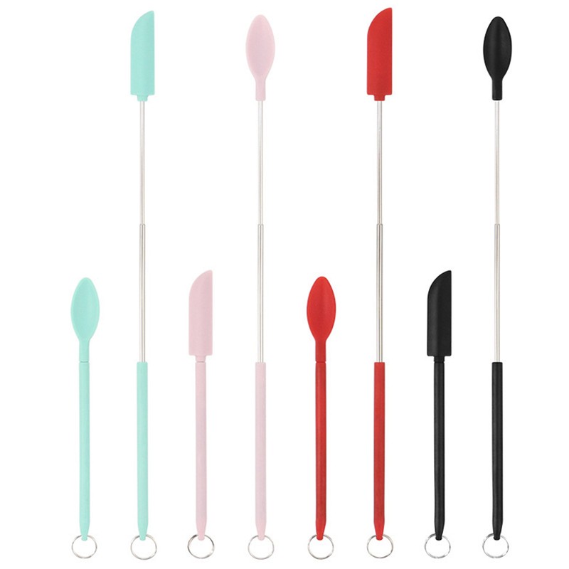 Small Silicone Spatula 2pcs Mini Silicone Telescopic Spatula and Scooping Spoon