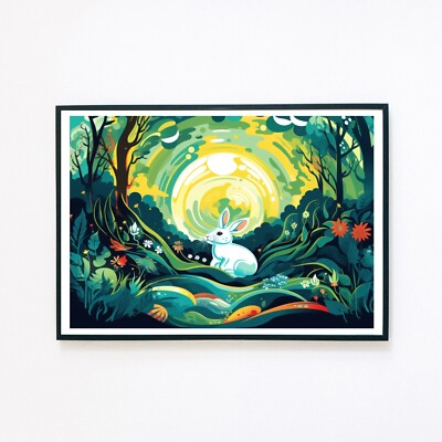 Abstract Rabbit Forest Surreal Portrait Illustration A5 Retro Wall Art Print 