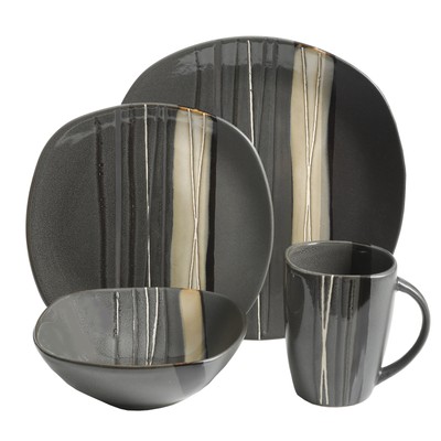 16-Piece Dinnerware Set Home Kitchen Dining Stoneware Reactive Glaze Finish Gray