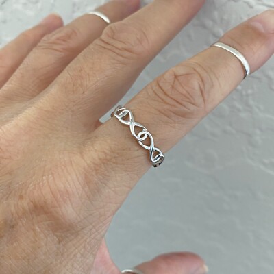 Sterling Silver Eternity Infinity Ring, Love Knots, Silver