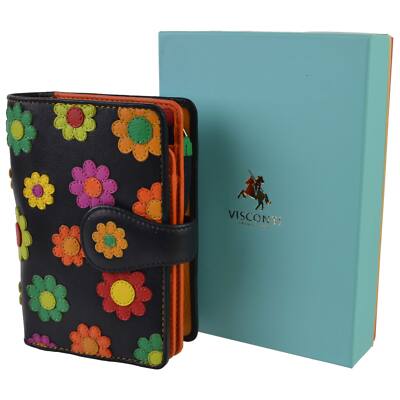 Ladies Leather Medium Flower Design Tabbed Purse Wallet by Visconti; Daisy Co...