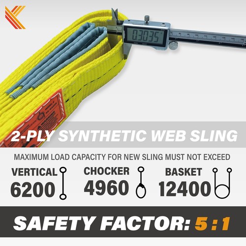 2"x4/6/8/10/12/15/20' 2-Ply Web Sling Flat Eye Tow Lift Strap Heavy Duty (1/2PC)