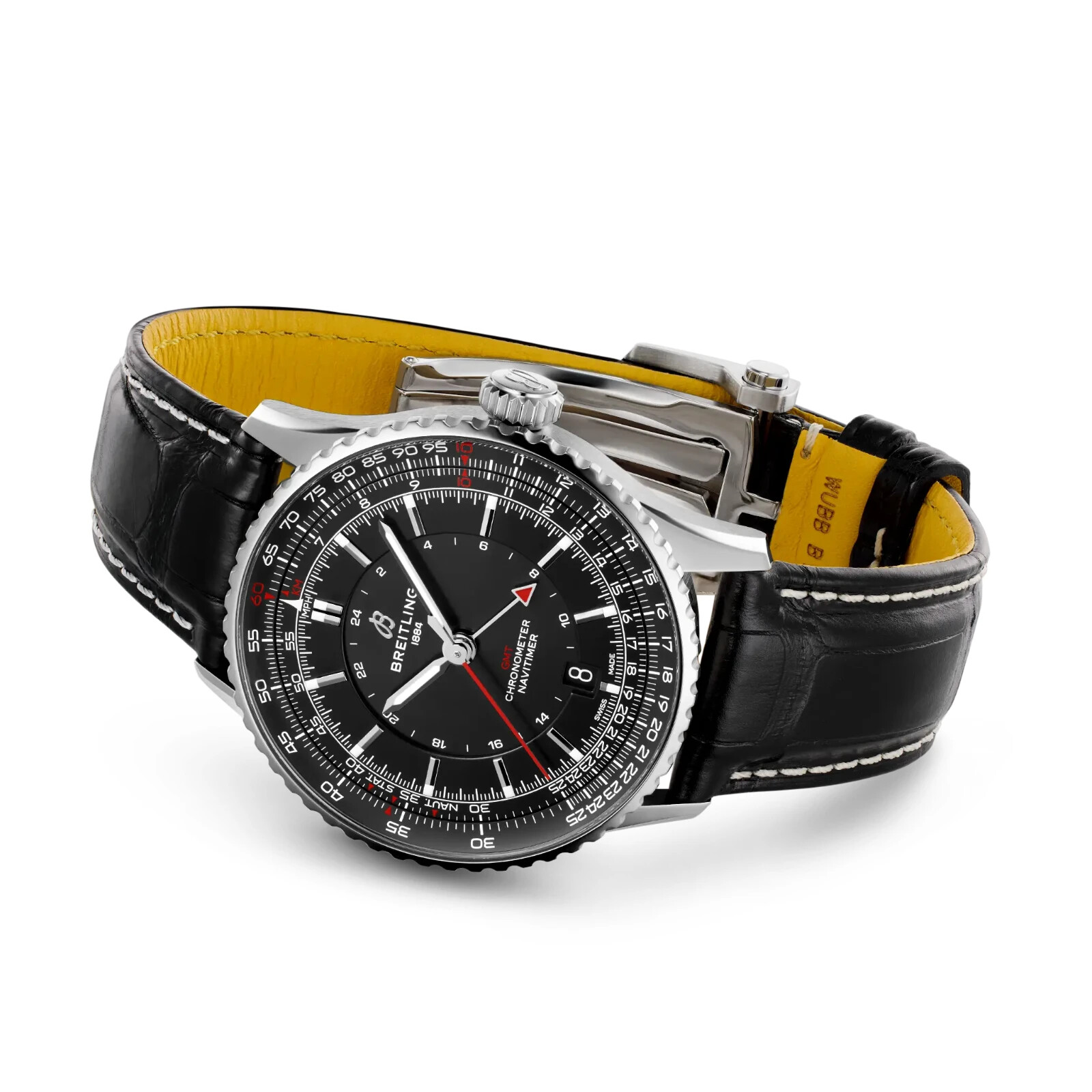 Pre-owned Breitling Navitimer Automatic Gmt 41mm Black Dial Black Strap A32310251b1p1