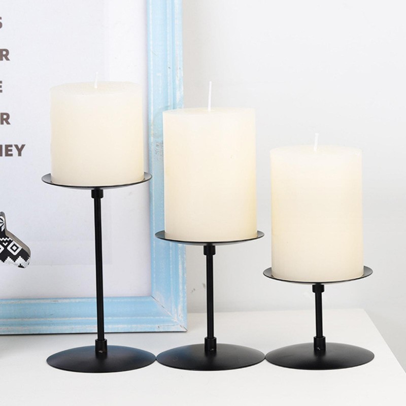 Black Pillar Candle Holder Iron Matte Candle Holders for Pillar Candles Set of 3