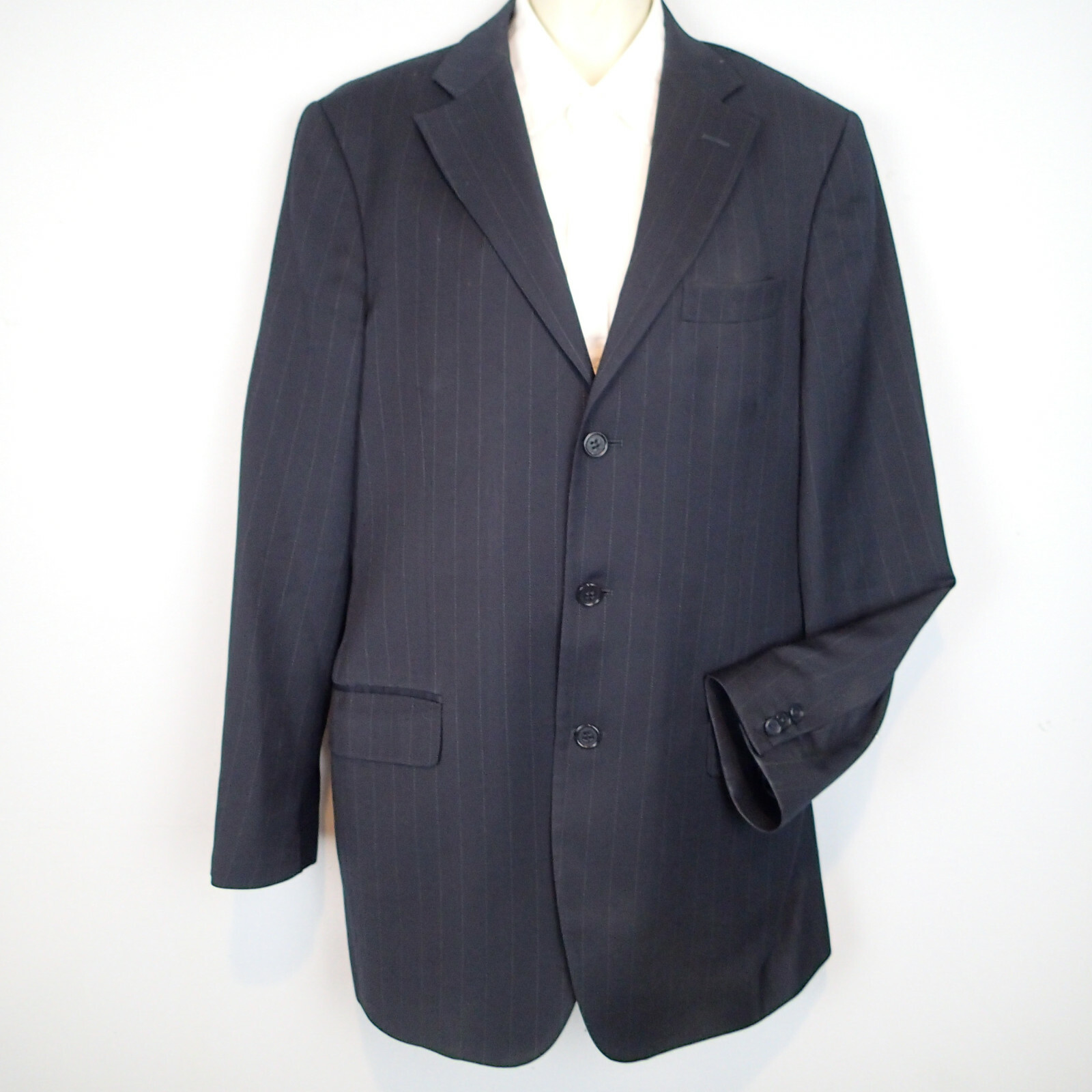 ジャケット Saint Laurent Dark Blue Wool Blazer Yves Saint Laurent Blazer Jacket Striped Wool navy 3 blue