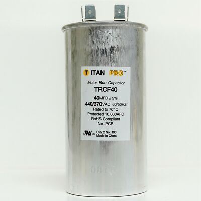 TitanPro TRCF40 HVAC Round Motor Run Capacitor 40 MFD/UF 440/370 Volts