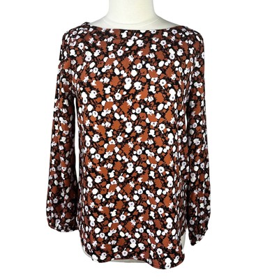 Amazon Essentials Womens Floral Long Sleeve Blouse Brown Black Size Medium New