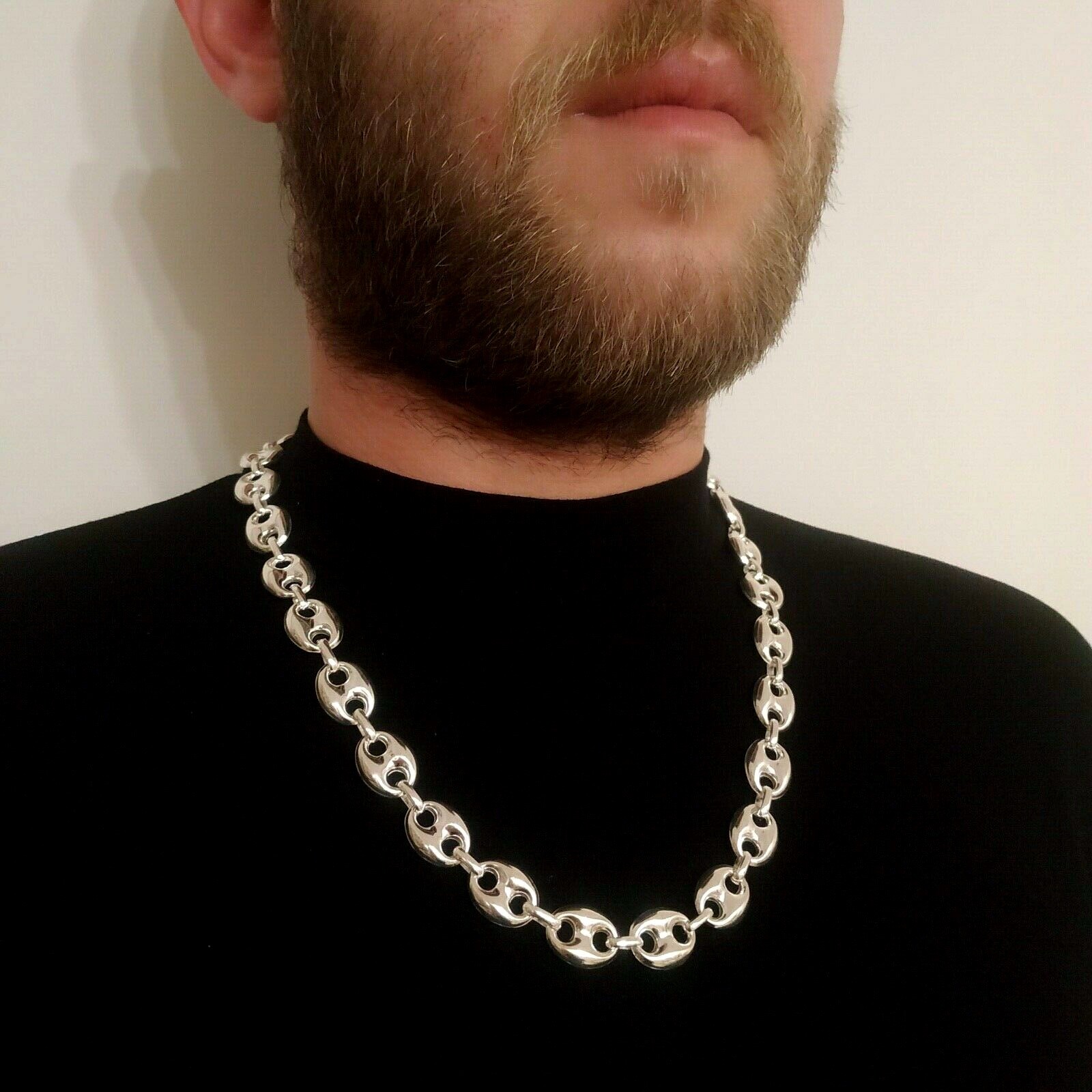 Pre-owned Handmade Mens Mariner Puffed Link Chain Necklaces 14mm 69gr 925 Silver Sterling 26inch