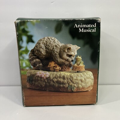 Raccoon Vintage Music Box with Frog--Plays, ''Oh, What a Beautiful Morning'' NEW