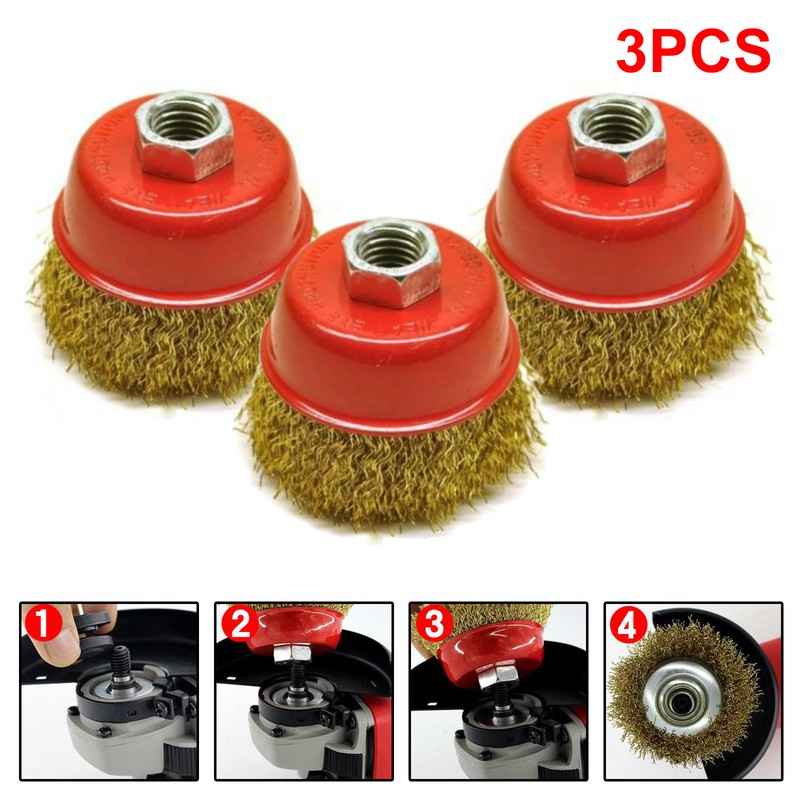3pc Rotary Brass Steel Wire Brush Crimp Cup Set wheel Angle Grinder M14 65mm 714367548555 eBay