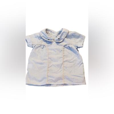 Benoit & Matisse Blue Gingham Peter Pan Collar with Cotton Blooms Embroidered 6m
