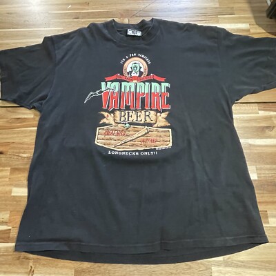 VTG 90s VAMPIRE BEER THE BEER THAT BITES T-Shirt 2XL bat dracula horror blood