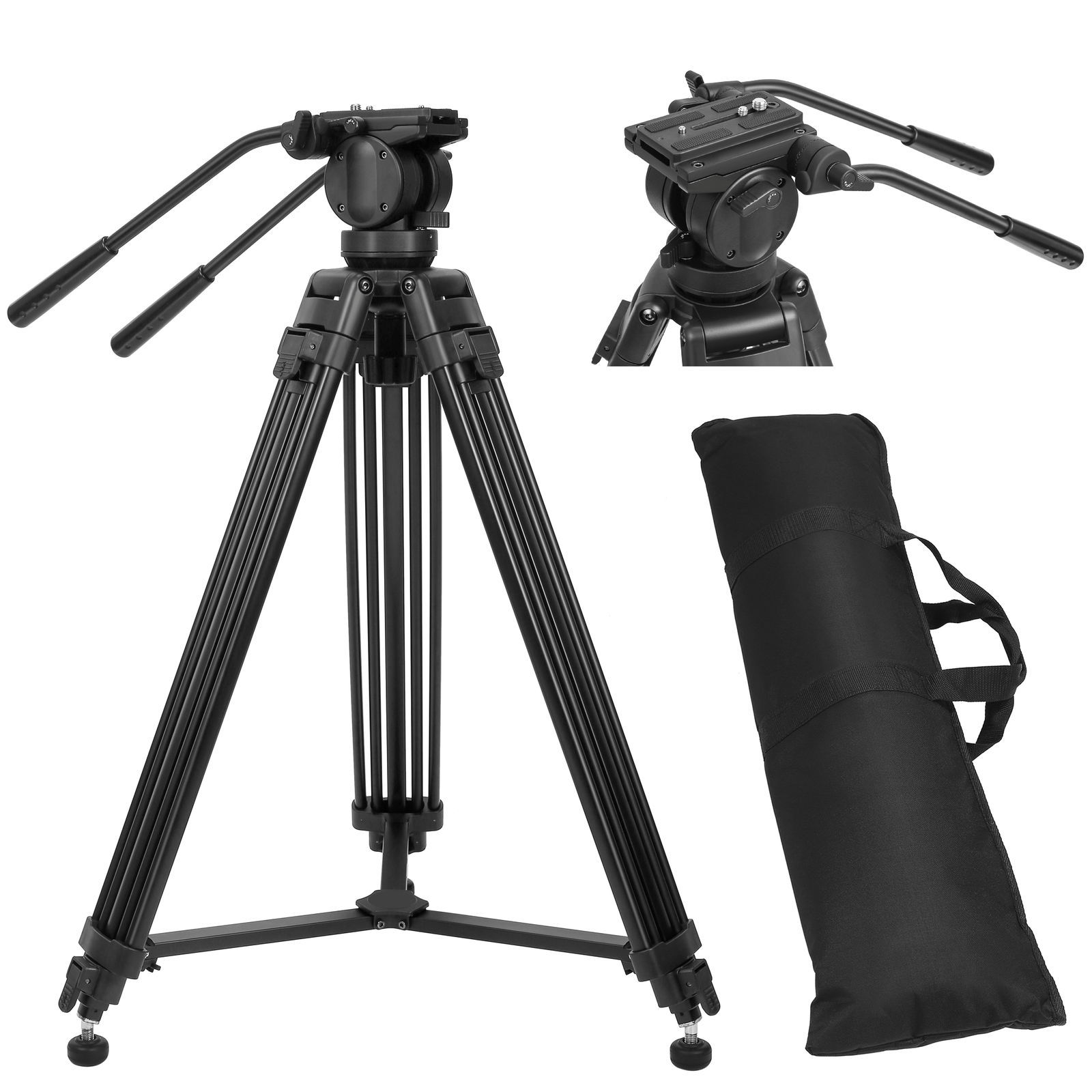 Professional Heavy Duty DV Video Camera Tripod with Fluid Pan Head Kit