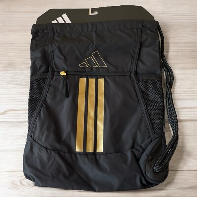 Adidas Alliance 3 Sackpack 3 Stripe Drawstring Backpack Black Gold Sports Gym