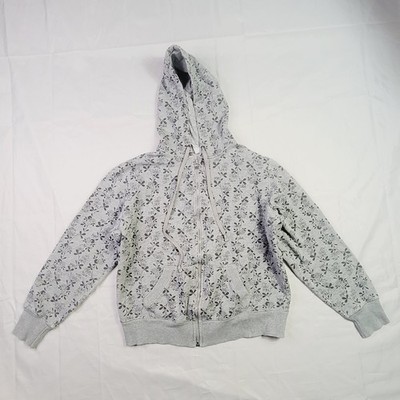 LFL Kids Full Zip Hoodie Size Large Grey Botanical Print Jacket K73