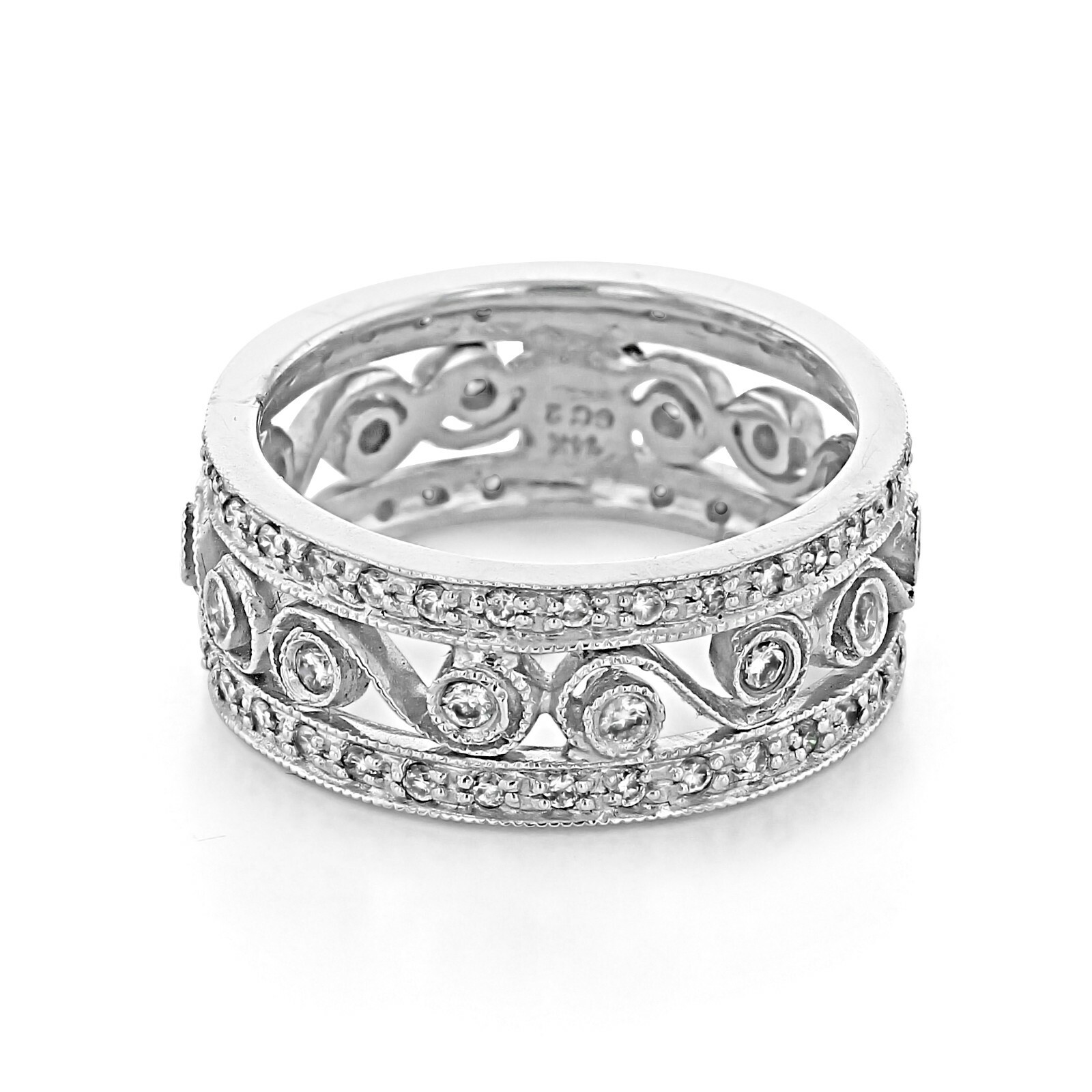 14K White Gold Antique Scroll Diamond Band (0.63 ctw