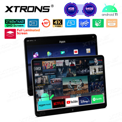 2x 14'' QHD Screen Android 4+64GB Car TV 4K Player Backseat Headrest Monitor WiFi