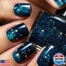 Dark Blue Press on Nails Short Fake Nails Starry Sky Nails Press ons Glossy Acrylic Nails Summer Glue on Nails Cute False Nails with Gold Stars Designs Square Stick on Nails for Women 24Pcs