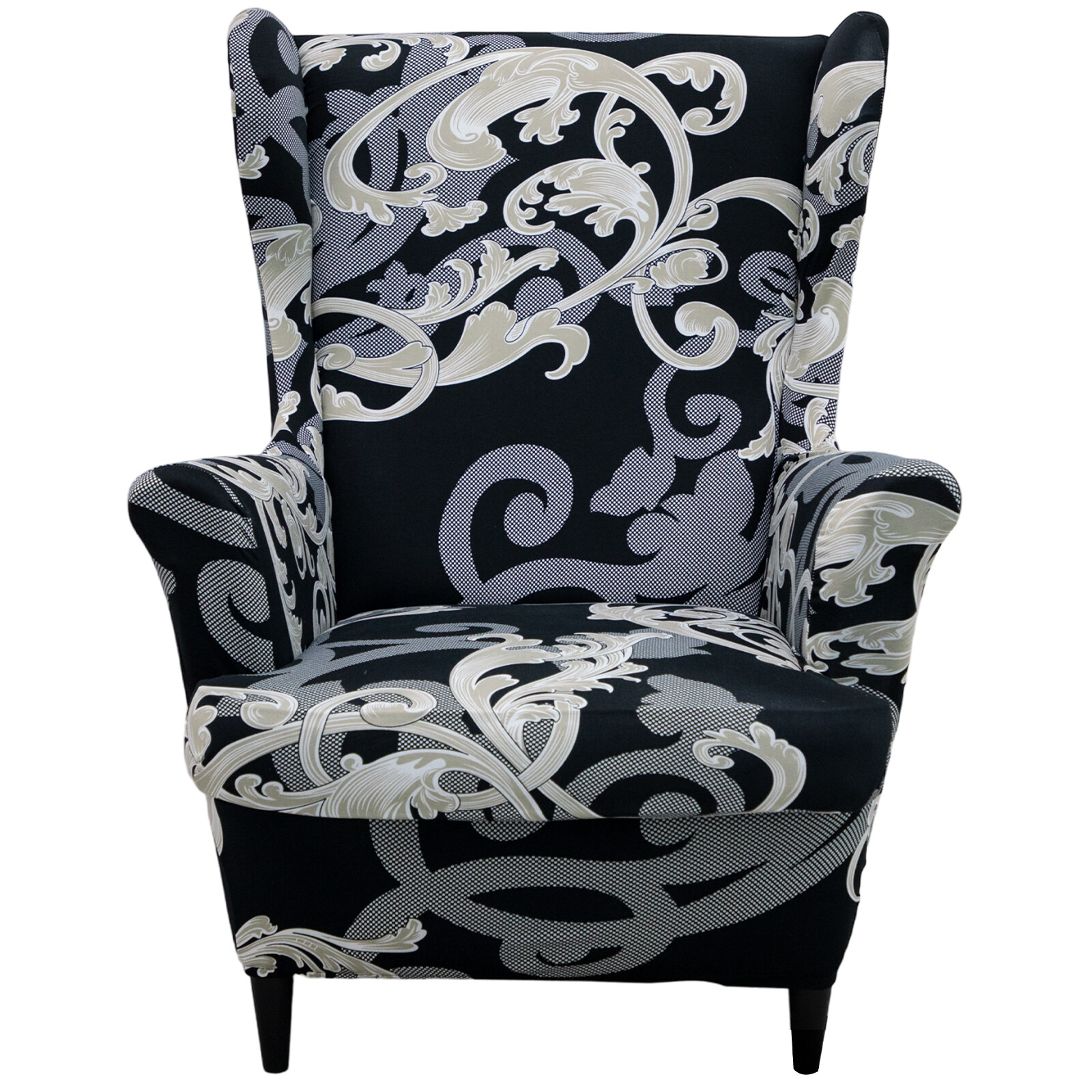 2Pcs Wing Back Chair Cover Floral Printed Elastic Slipcover Armchair Protectors
