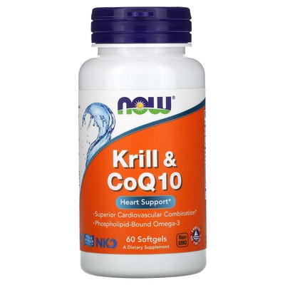 Now Foods Krill CoQ10 60 мягких капсул с гарантией качества GMP