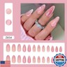 Almond Pink Press on Nails Medium Cat Eyes Fake Nails with Floral Design 3D Spring False Nails Pink French Tip Nails Glossy Gel Acrylic Nails Cute Glue on Nails Blossom Stick on Nails for Women 24Pcs