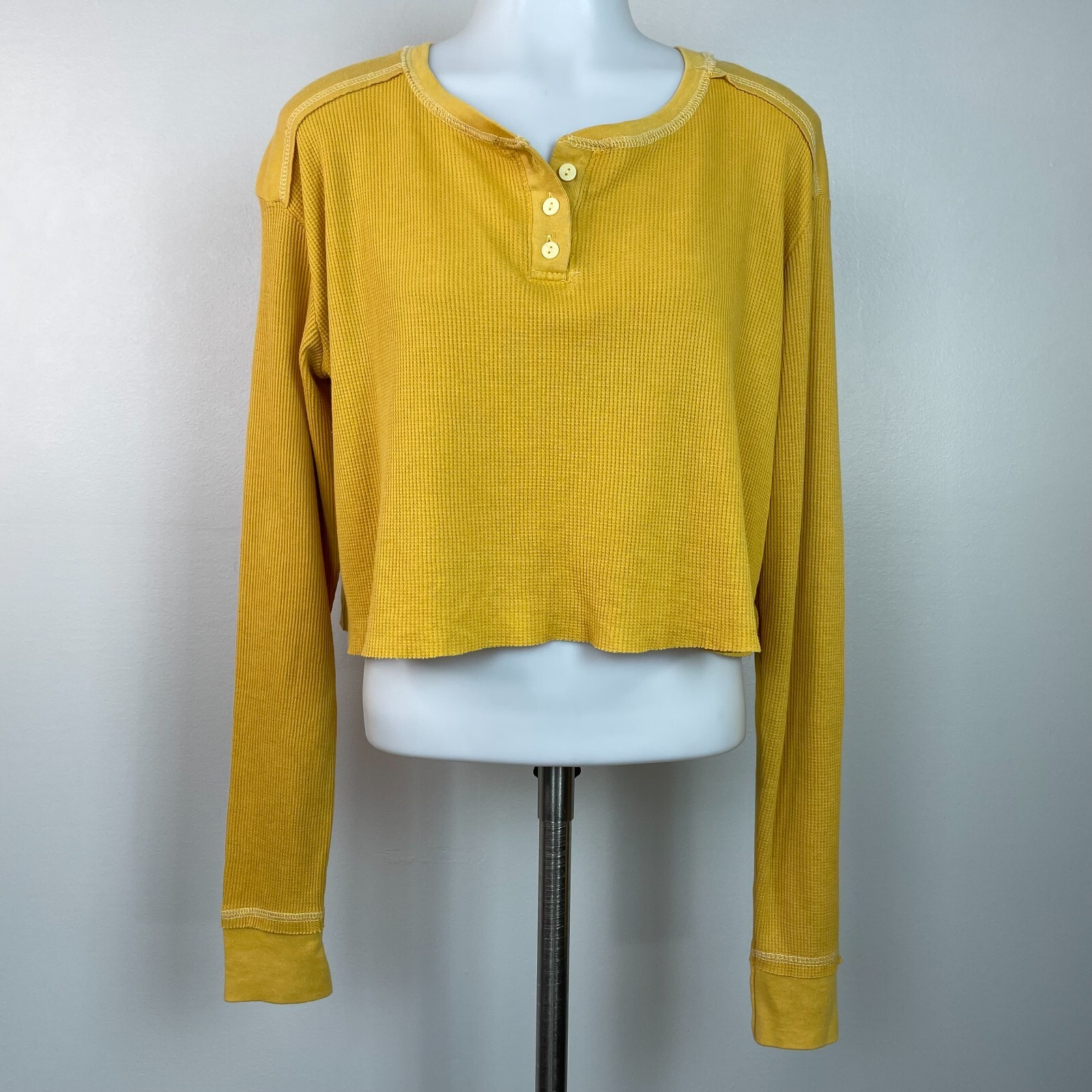 Wild Fable Crop Top Large Yellow Waffle Knit Long Sleeve