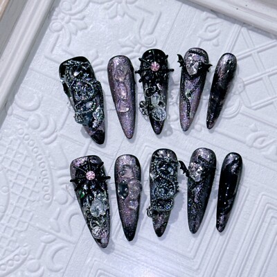 Handmade Dark Y2K Dragon Party False Nail Long Stiletto Press on Nail Nail Art