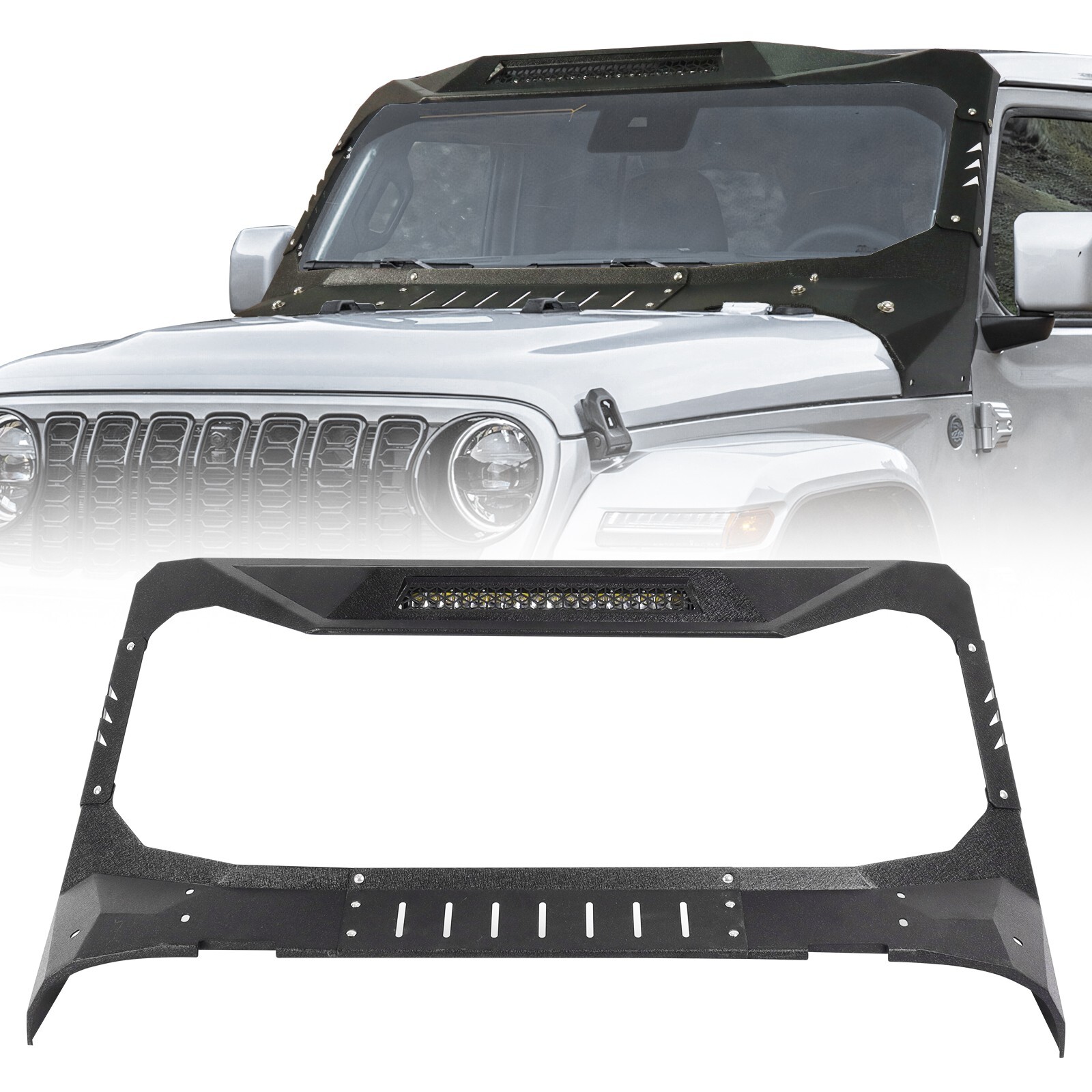 Armor Windshield Frame Cover Visor Cowl w/ LED Lights For