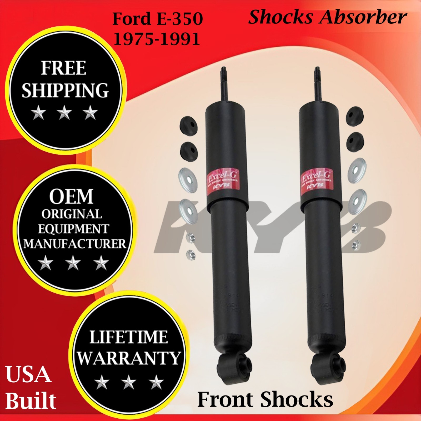KYB OEM Front Shocks For 1975-1991 Ford E-350 Lifetime Warranty