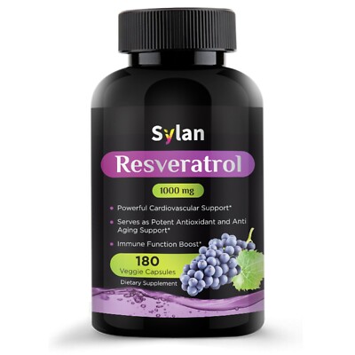 Sylan Trans Resveratrol 1000mg, 180 Caps - Antioxidant & Anti-Aging, USA Made