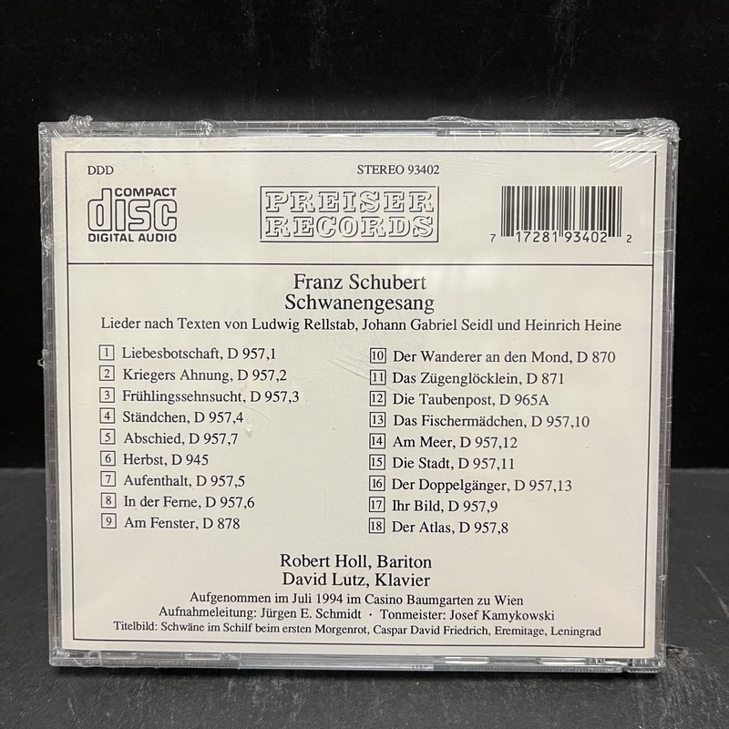 SCHUBERT Schwanengesang NEW CD Classical ROBERT HOLL David Lutz PREISER RECORDS